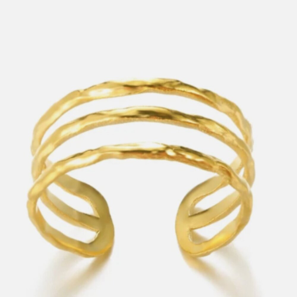 3 Layer Stack Open Cuff 18K Gold Plated Ring